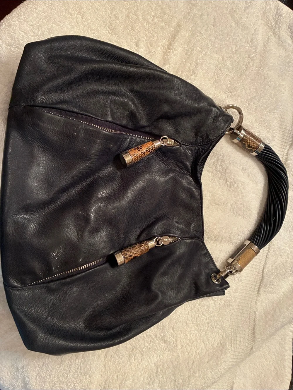 Michael Kors Black Leather Shoulder Hobo with Textured Accents